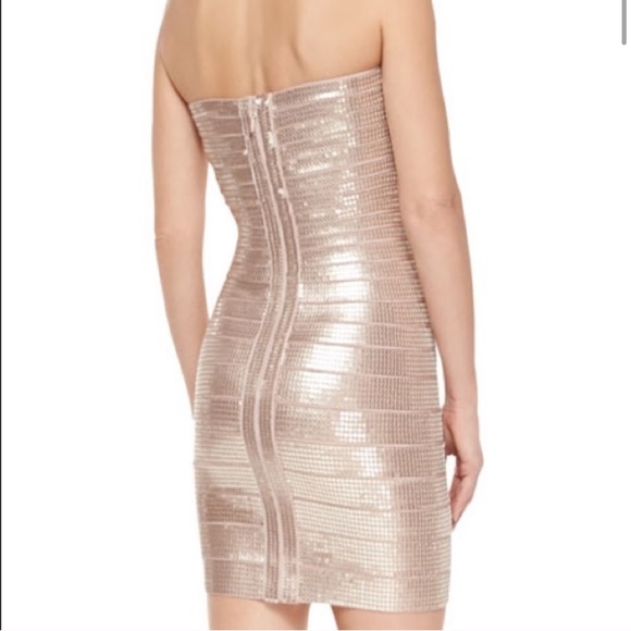 Herve Leger Nazik Sequin Bandage Dress, Bare Combo - Picture 4 of 16